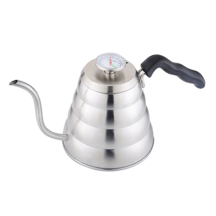

Home Decoration 1L portable Handle Heat Resistant Coffee Tea Pot kettle with thermometer, Silver