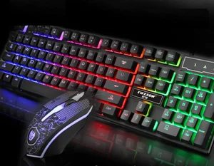 Wired 104Keys Backlit Multimedia Ergonomic Gaming Keyboard and Mouse with Laser Printing + 1600DPI 3D mouse K13