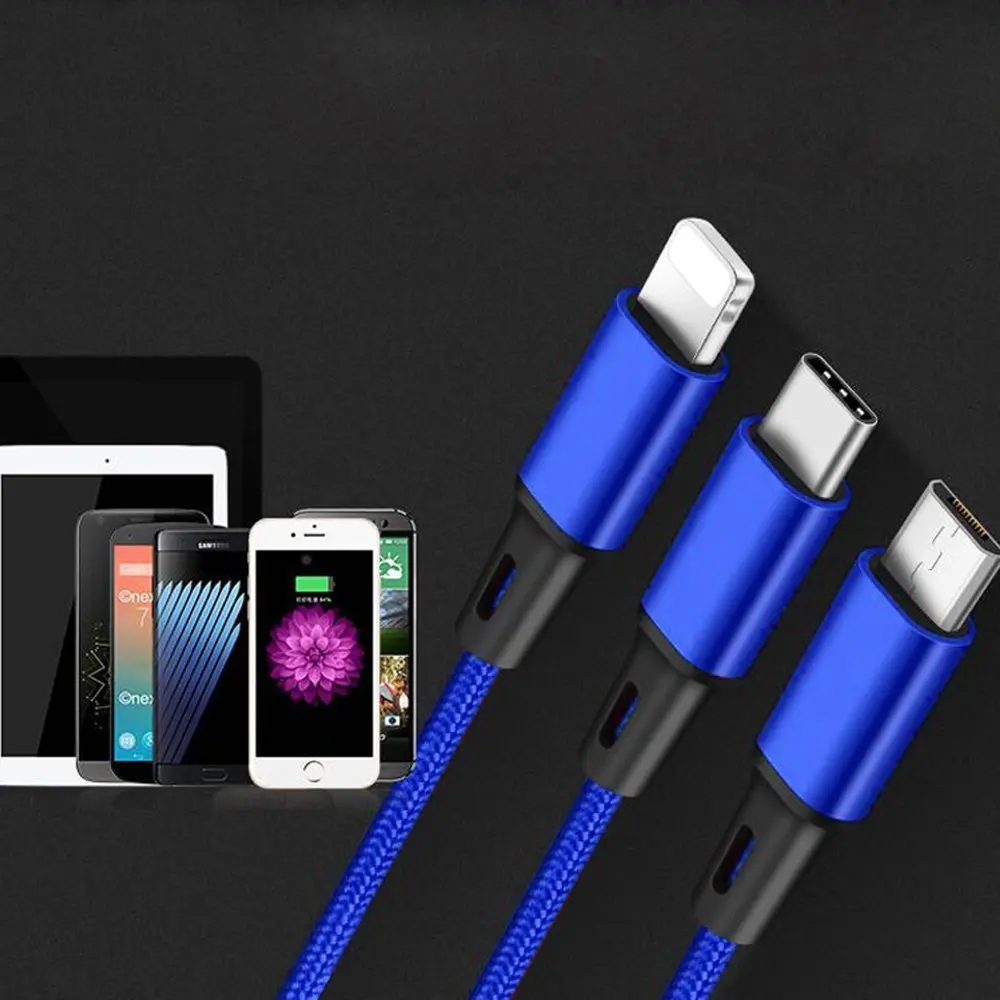 3 in 1 Multiple USB Charging Cable Cord Charger For iPhone / USB Type C / Micro USB Cable - ANKUX.COM