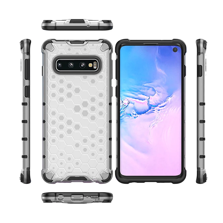 

2019 Hard Armor Honeycomb Bumper Clear Phone Case For Samsung Galaxy S10 Shockproof Cover