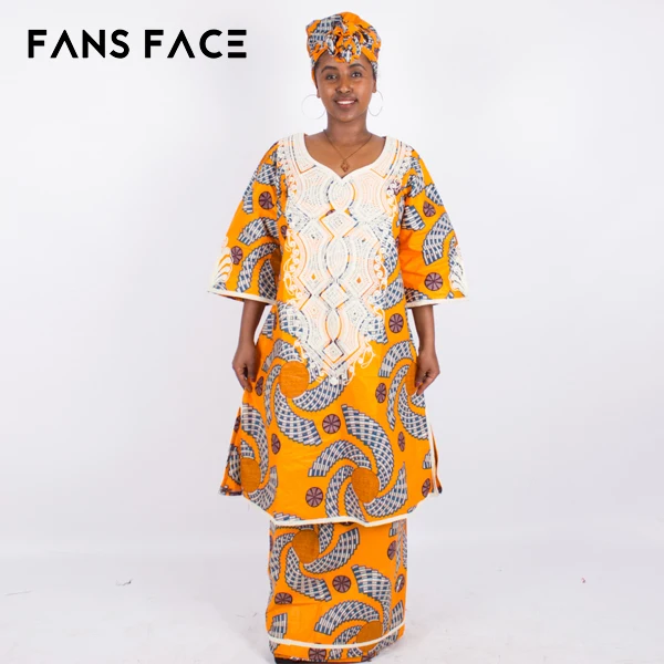 

2018 New Design Dashiki Batik African Women Kaftans Short Sleeve with Scarf, Yellow african women kaftans