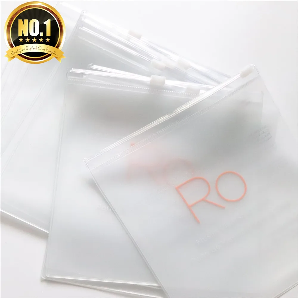 

Custom High Quality Mini Zipper Slider printed Unique logo Matte Plastic Packaging PVC Cosmetic Pouch Bags Wholesales, Frosted