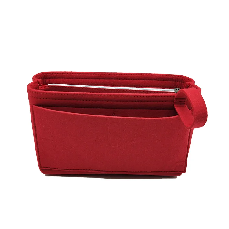 

Felt fabric purse organizer insert for purse handbag tote bag, Red/ beige/ gray