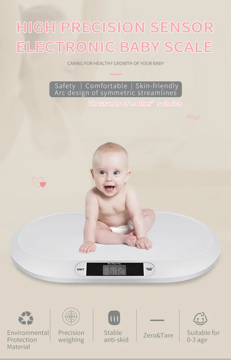 Digital Baby Scale Measure Infant/Baby/Pet Weight Accurately,MAX 20KG/44pounds Length 55cm Precision of 10g White Baby Weighing Scale Large LCD Display 