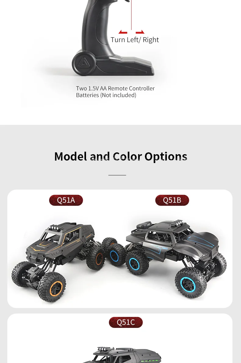 New Arrival JJRC MAX Q51 Off-road RC Car Q51A/Q51B /Q51C/Q51D 1: 12 6WD Drive Remote Control Truck High and Low Speed