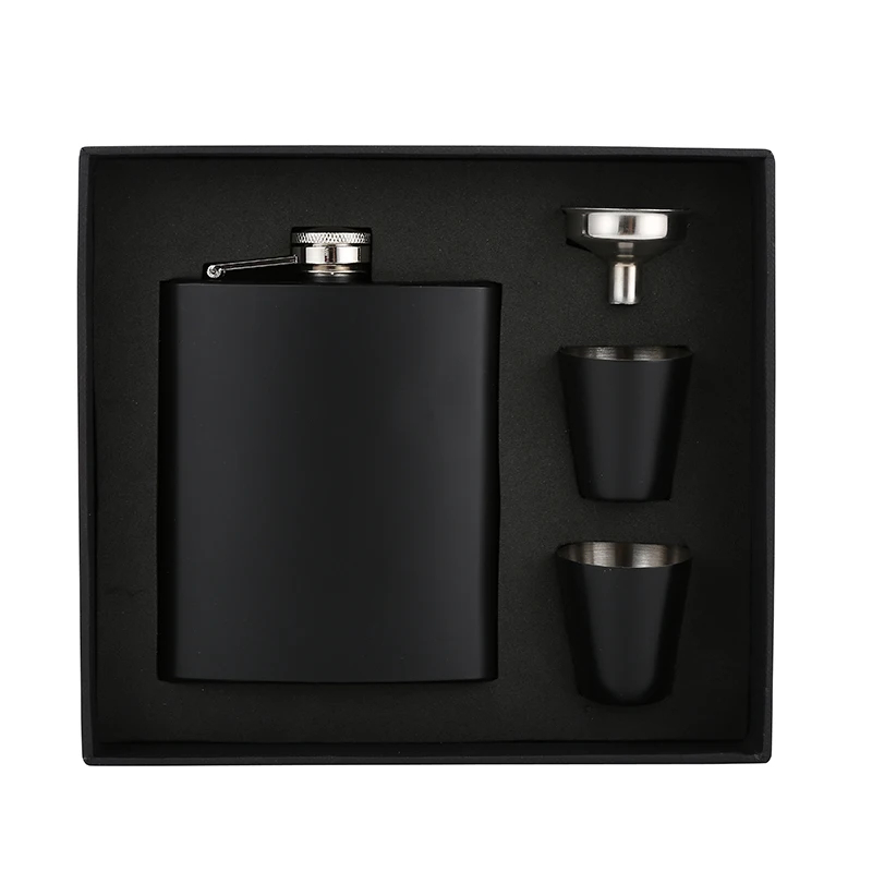 

JH012 Promotional matte black hip flask set with solid gift box,portable hip flask