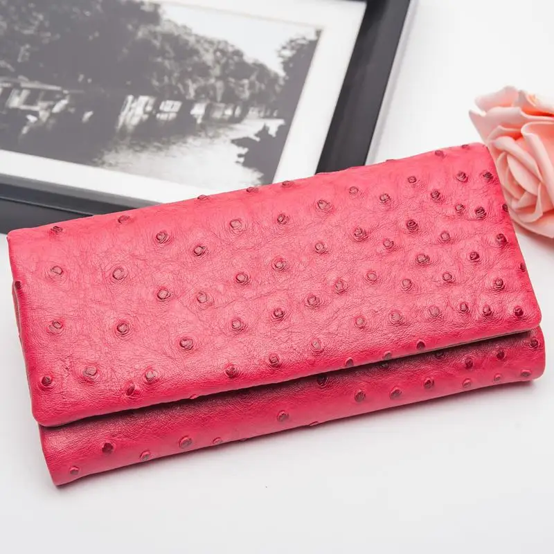 

Ostrich Pattern Cow Leather Wallet for Woman with Three Folding 2019 New Design Leather Bag Sexy Wallet Purse