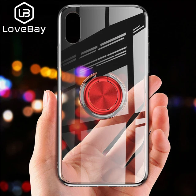 LOVEBAY Clear Case For iPhone XR XS Max X Hide Ring Stand Holder Transparent Phone Cases for iPhone 7 8 6 6s Plus Soft Cover