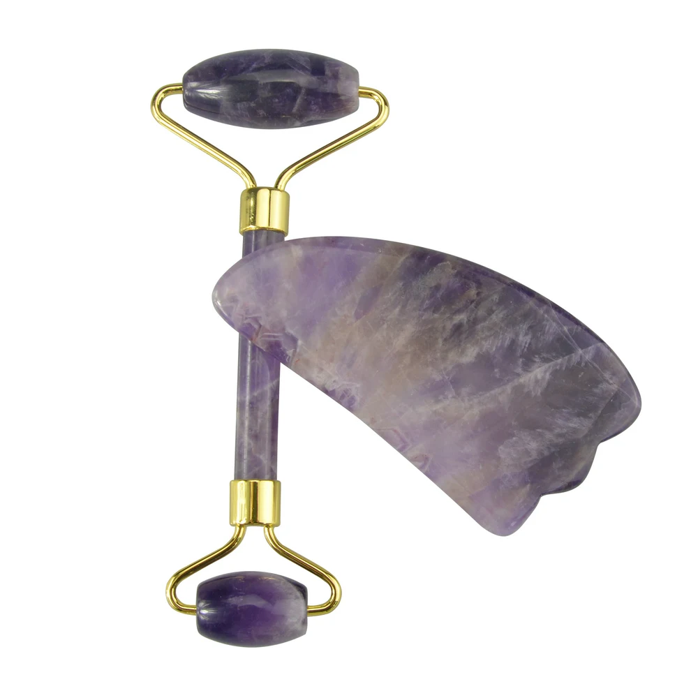

High Quality 100% Natural Face Massage Aventurine Amethyst Roller, Purple