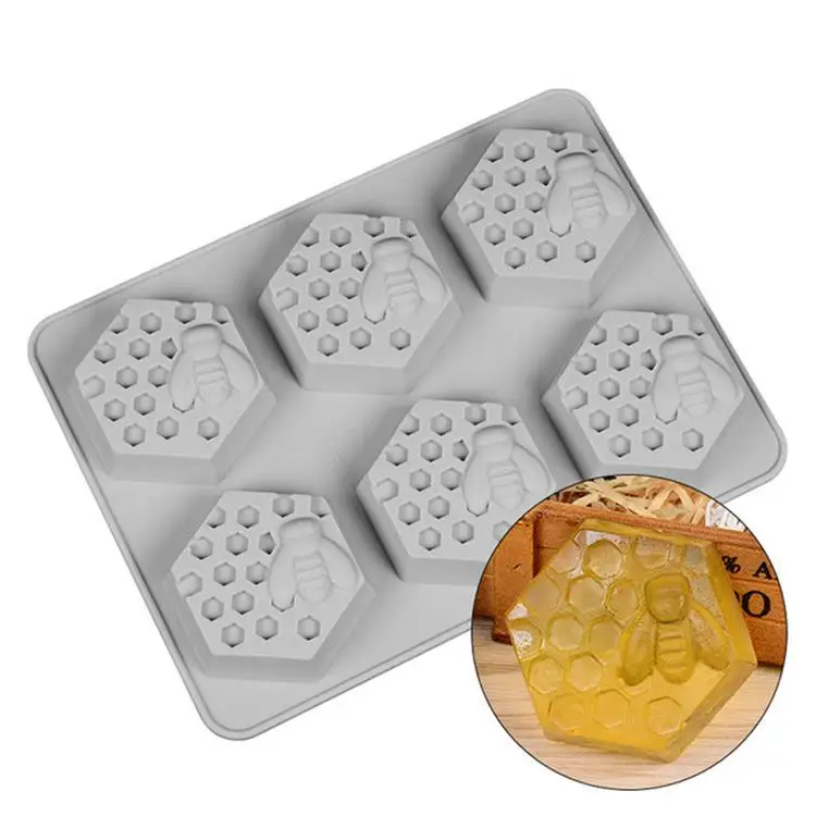 

6 Cavities 3D Bee Honeycomb Designs Decoration Silicone Soap / Cake Fondant Mold Silicone Maker / Mold