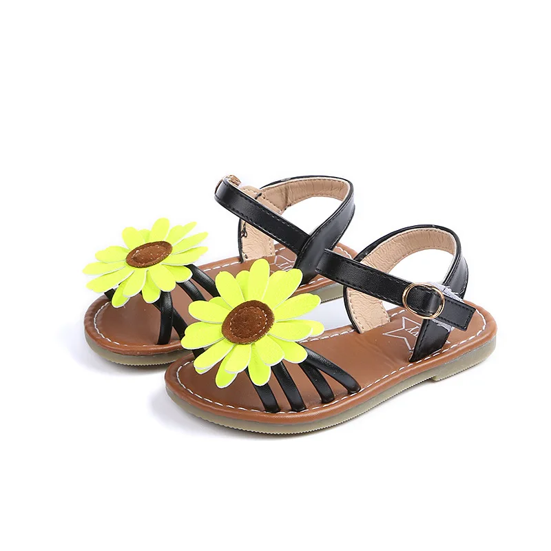

Latest design beautiful big sunflower summer kids girl sandals shoes, Yellow/silver/pink
