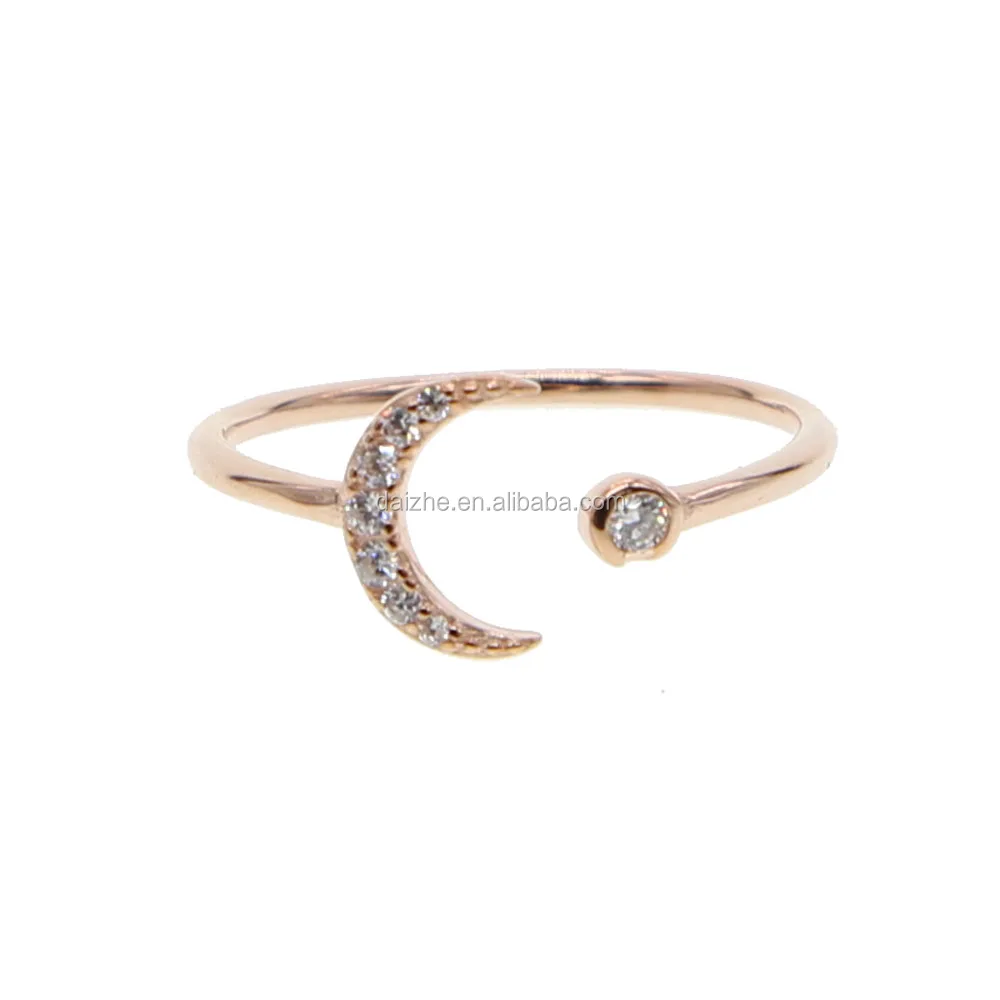 

2018 newest cheaper 925 sterling silver moon rings with cz paved rose gold plated adjust size ring for mother's day jewelry