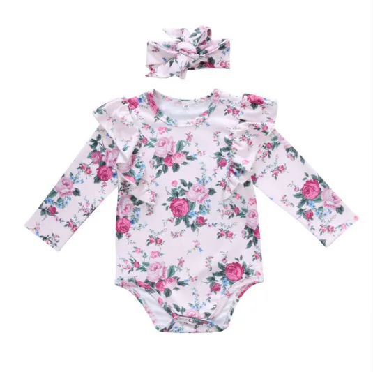 

1pcs New Baby Long Sleeve Wear Frocks Designs Toddler Floral Vintage Jumpsuit With Flutter Romper Girls Clothing, Picture