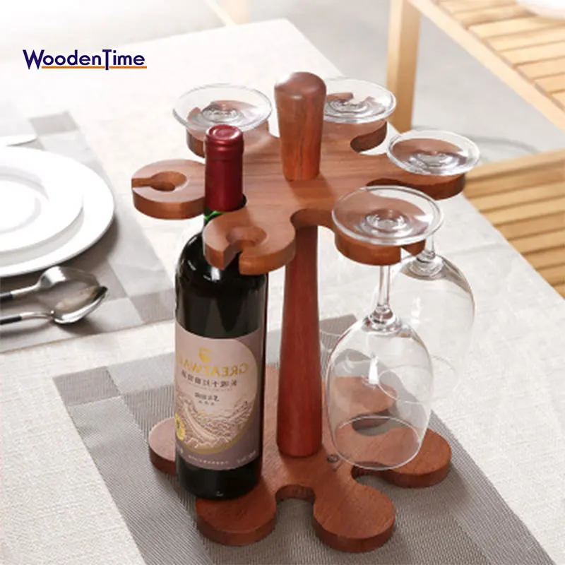 Elm creative household upside down wine shelf solid wood European rack hanging goblet rack bamboo wine bottle glass holder