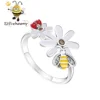 Genuine 100% 925 Sterling Silver 2019 Mother's Day Bee and Ladybug in Flower Garden Finger Rings Women Spring Rings