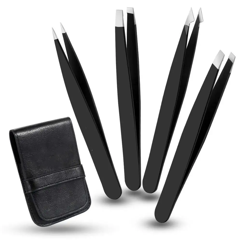 

4pc Black Eyebrow Tweezer Set Eyebrow Tweezer Best Selling Stainless Steel Beauty for Eyelash Face Nose Ingrown Hair Removal, Mixed