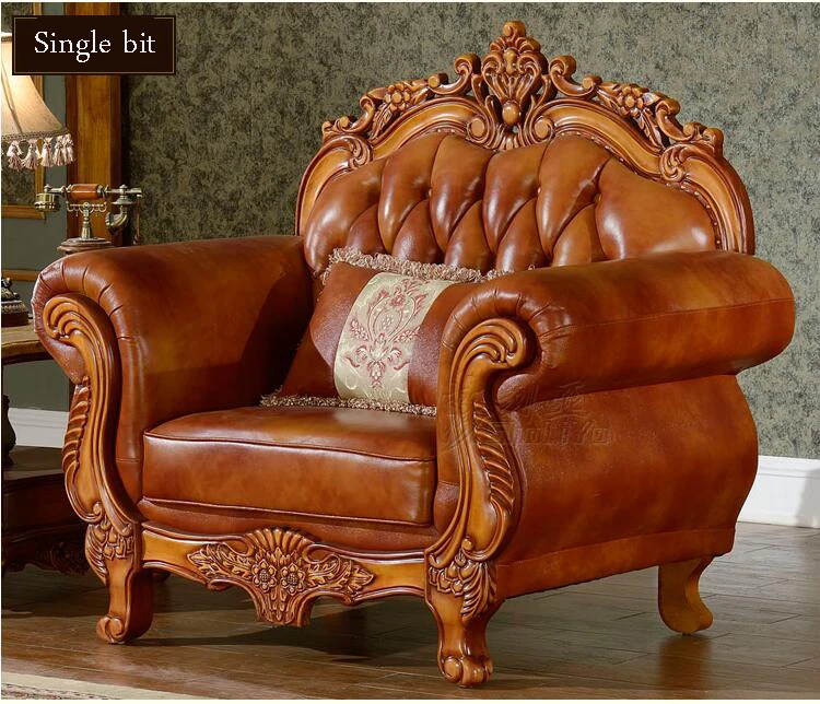high quality European antique living room sofa furniture genuine leather set 10255