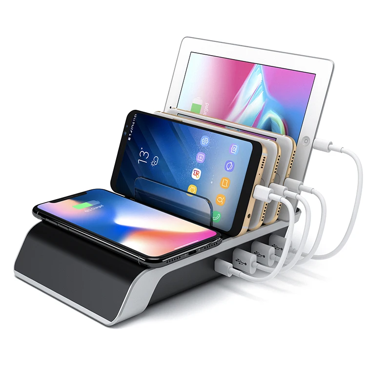 

Multi USB Hub Type-C Wireless Mobile Phone Charging Station, White