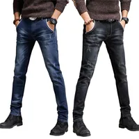 

2018 thick jeans Men's Feet Slim Jeans young Autumn thick stretch pants leggings fashion casual trousers boys