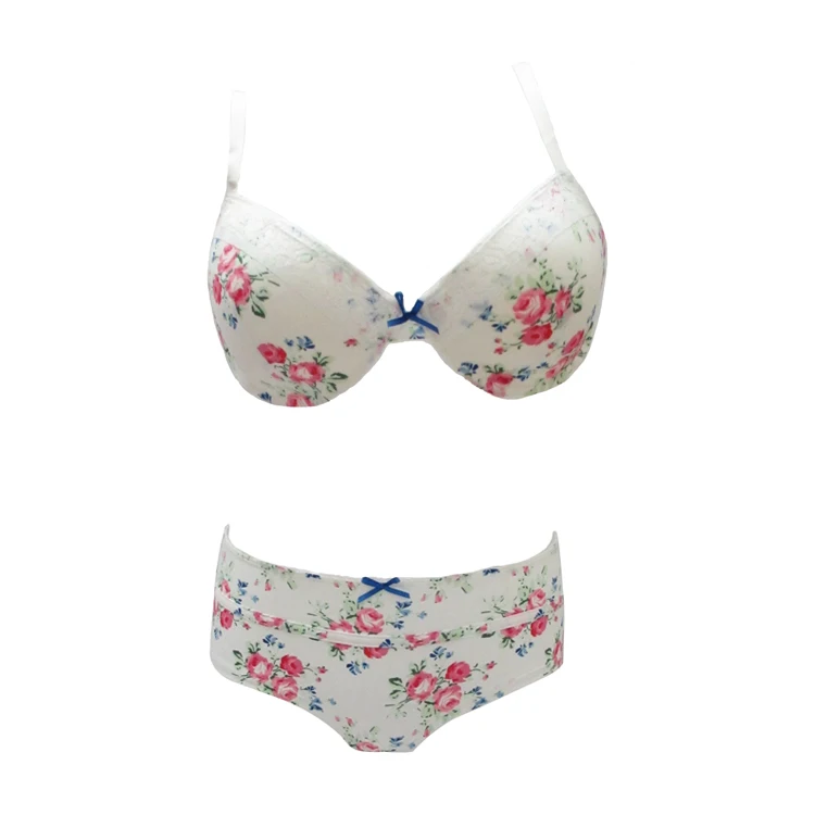 
New fashion young girls flower print push up sexy women panties and bra 