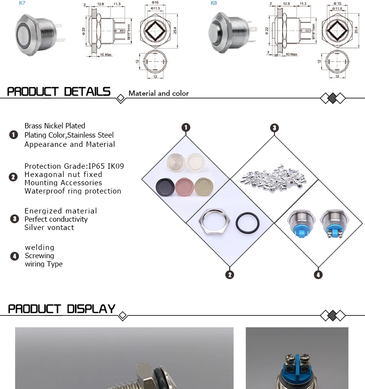 push button switch,momentary push button switch,metal push button switch,19mm push button switch,2 pin push button switch,220 volt push button switch,push switch with led