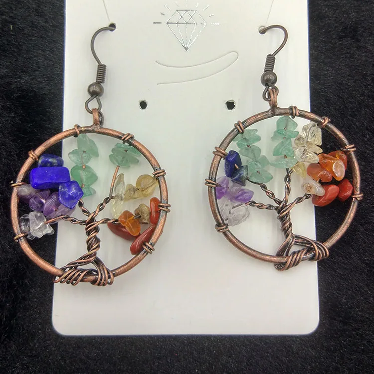 

EN1020 7 Seven Chakra Life Tree Spiritual gift Earrings Healing Stone Earrings for Women