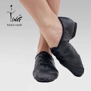 black leather split sole jazz shoes