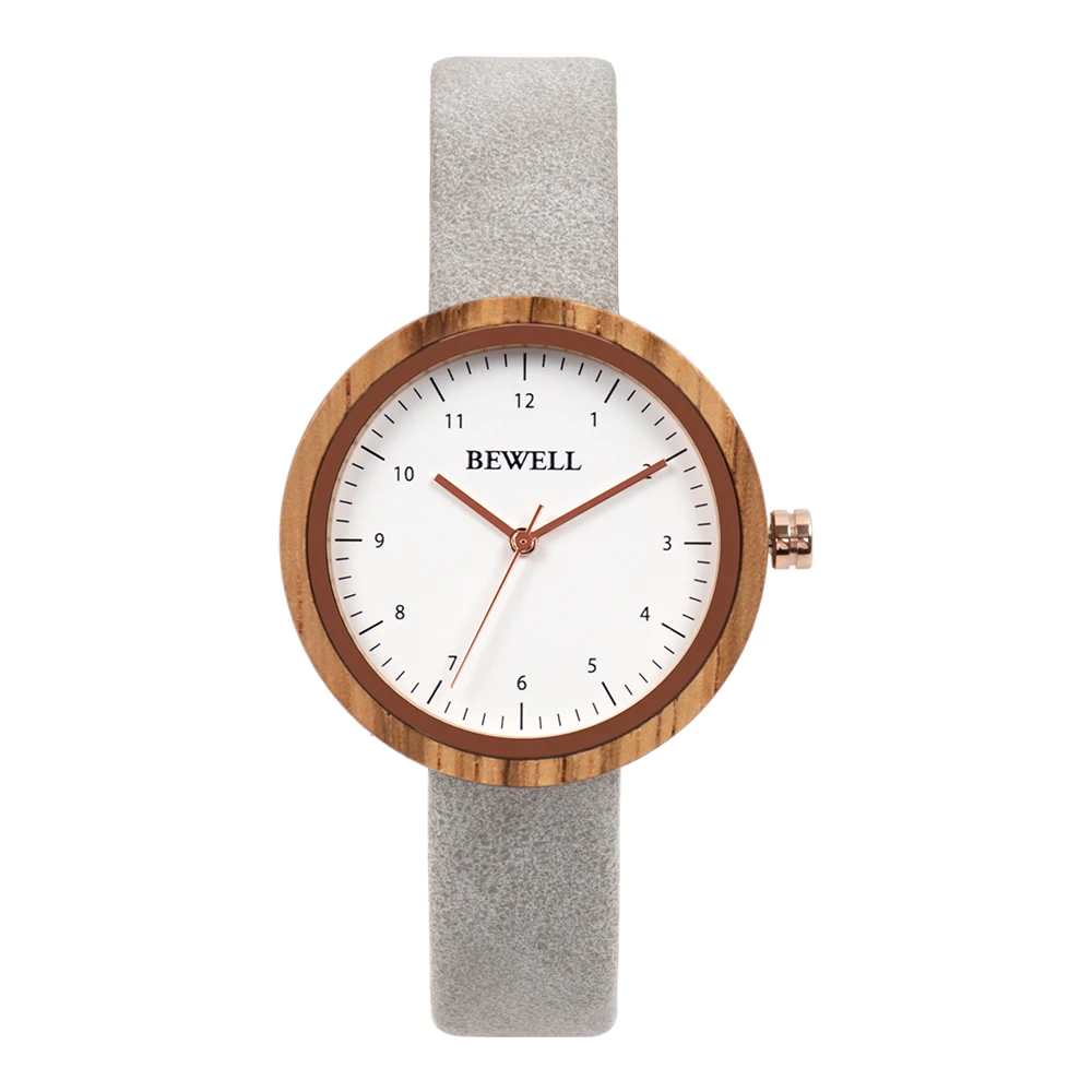 

Small MOQ BEWELL Customs Wooden Watch Vegan Leather Watch for Women