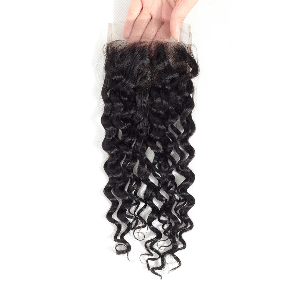 

150% density brazilian water wave 4x4 human hair closure with baby hair, N/a