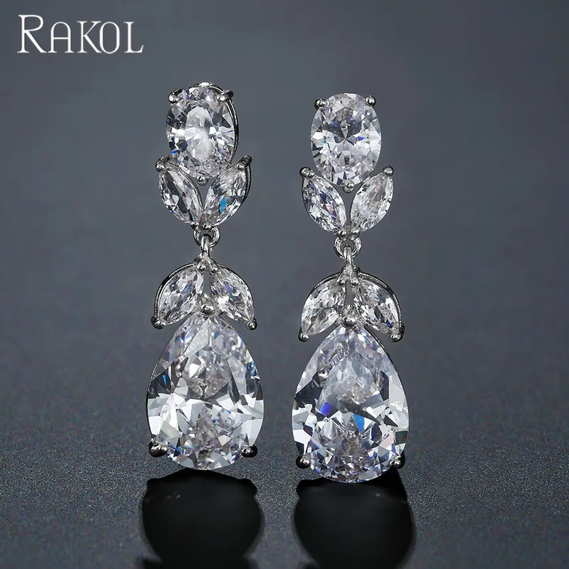 

RAKOL EP2218 Latest Design Of Cubic Zirconia Earrings, Wholesale Women Silver Bridal Earrings EP2218