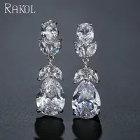 

RAKOL Latest Design Of Cubic Zirconia Earrings, Wholesale Women Silver Bridal Earrings E2218