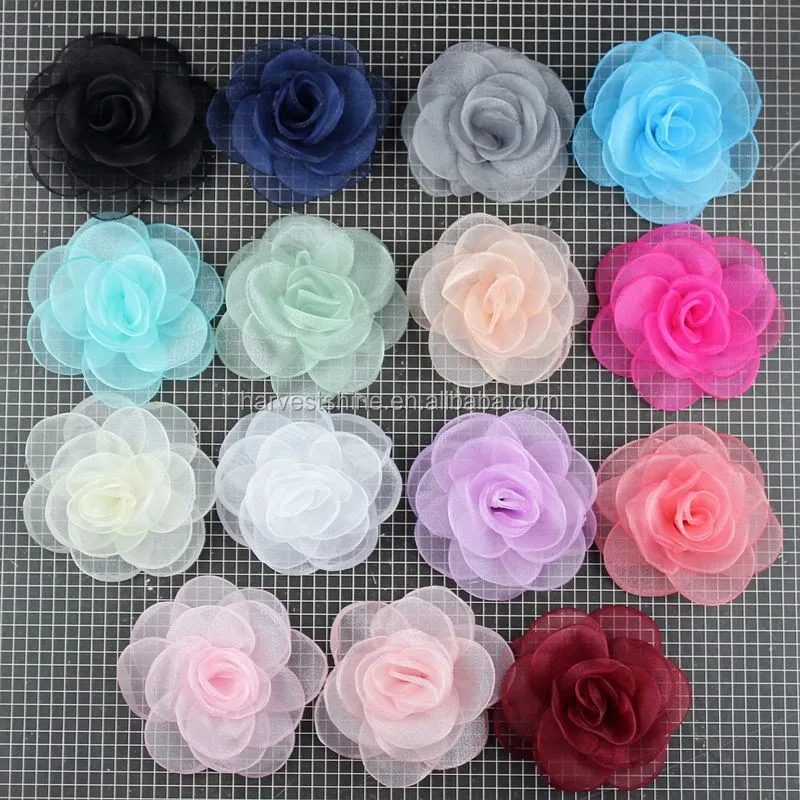 Decorative Tulle Fabric Flowers Organza Rose For Wedding