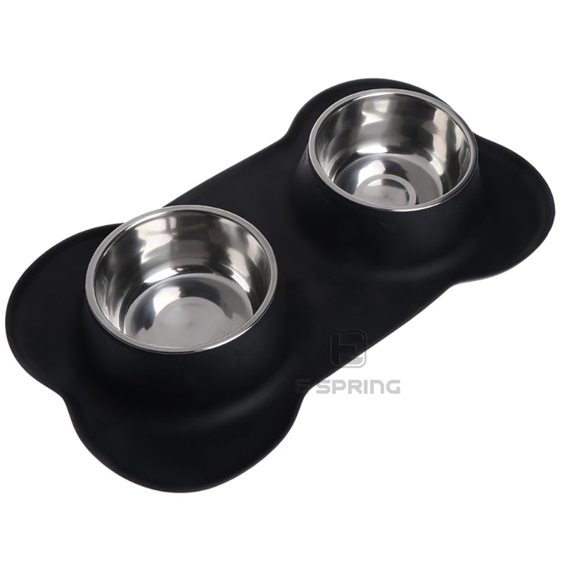 

100% Food Grade Food Feeder Trays Double Silicone Pet Bowl Stainless Steel