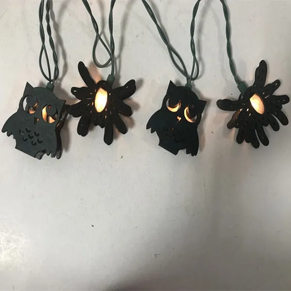 Christmas Decoration Black Wooden Owl And Spider String Lights