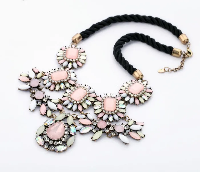 

xl00255 BlingBling Light Cute Pink Necklace For Girls, Black Rope Vintage Statement Necklace, As picture