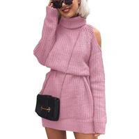 

Autumn and Winter New Sweater Women's Explosion Models in the Long Paragraph High Collar Off-the-shoulder Sweater Dress