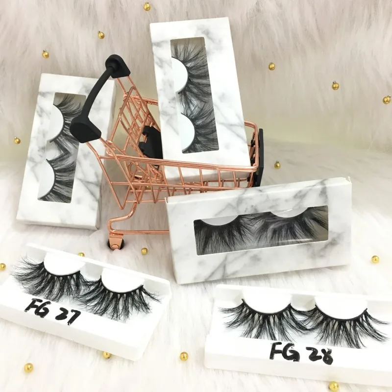 

FDshine ready to ship 27mm 5d mink eyelashes thick lashes with marble eyelash packaging box, Black, other colors are accepted