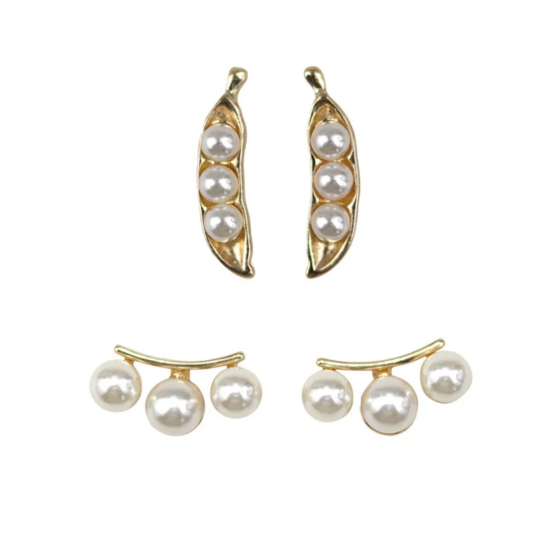 

Korean New Style S925 Silver Pearl Fanshaped Pea Stud Earrings, As picture