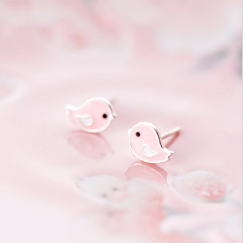 

Wholesale Japan Korea Style S925 Sterling Silver Fashion Cute Pink Bird Stud Earring Women Jewelry