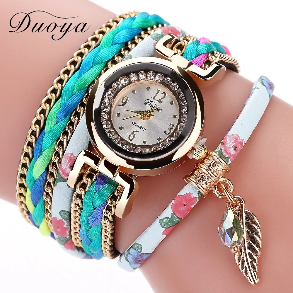

Duoya Brand Luxury Ladies Quartz Watch Leaf Vintage Women Bracelet Wristwatch Handmade Braided Colorful Fashion Girl 2017 Watch, 6 colors