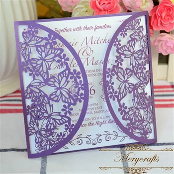Laser Cut Paper Puberty Ceremony Invitation Card Purple Butterfly