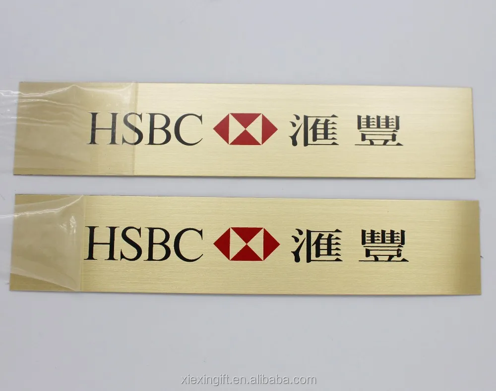 Gold palted logo metal brand nameplate with 3m adhesive