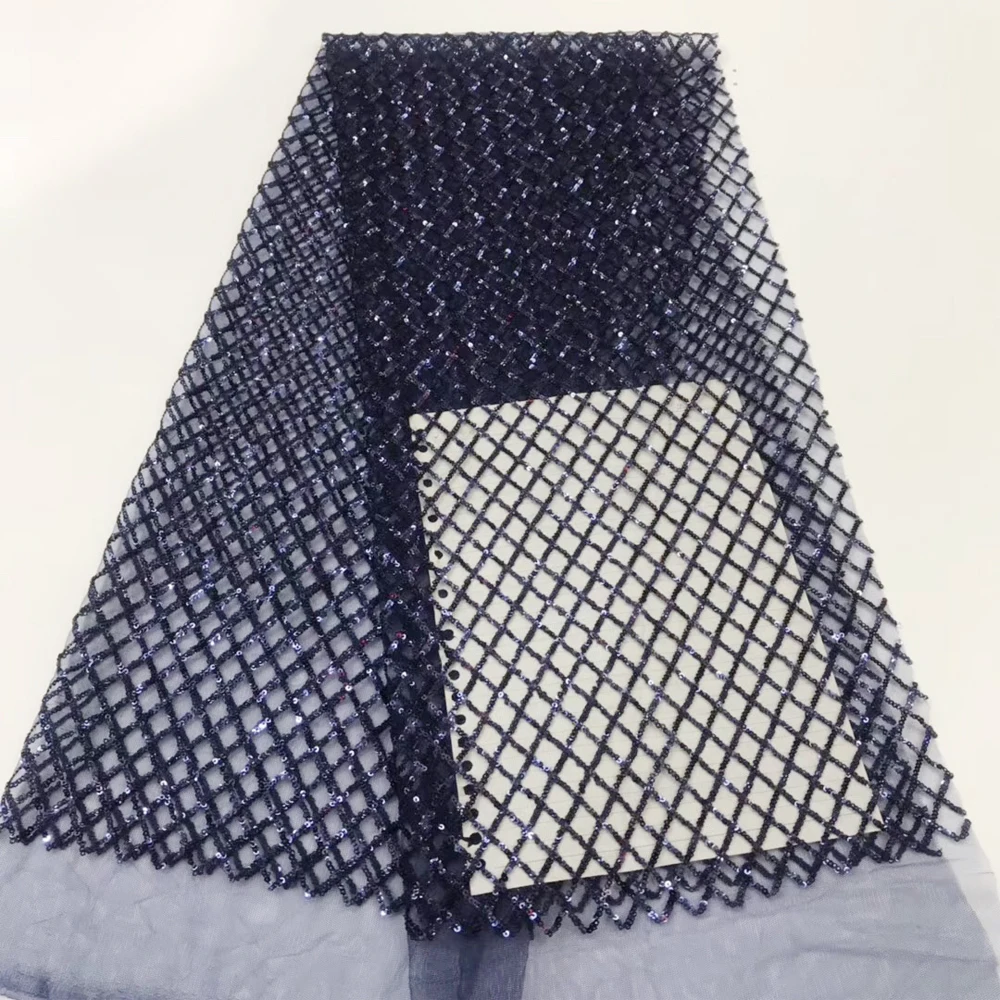 

Beautifical New design net lace fabric hot sale polyester lace fabric sequins blue lace fabric for women dress ML7N136, 7 colors