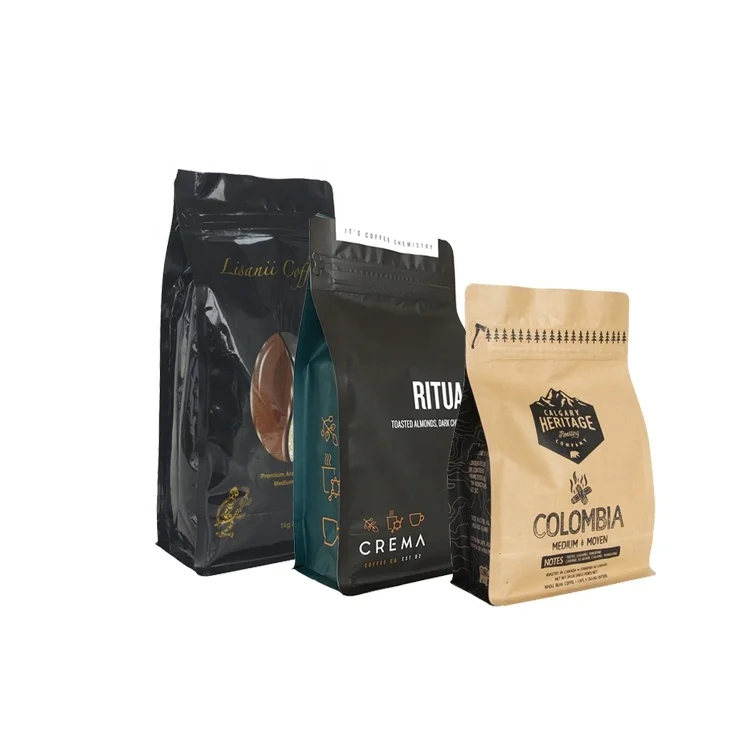 Custom Made Flexible Packaging Flat Bottom 100gr 100g 150 g 250g 500g 1kg Coffee Bag