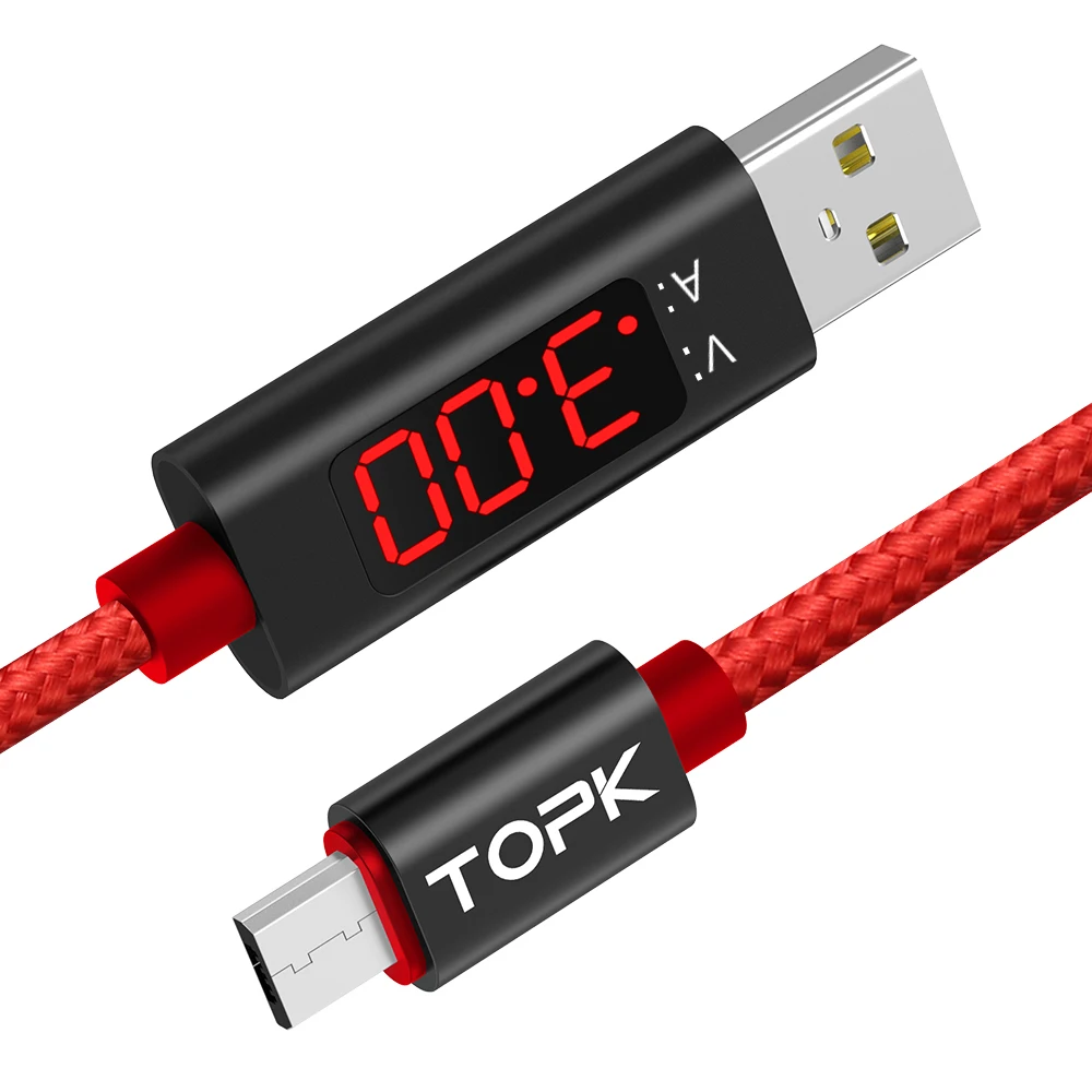 

TOPK AN27 Voltage and Current LED Display Durable Nylon Weave USB Charging Cable & Data Sync Micro USB Cable, Black / red