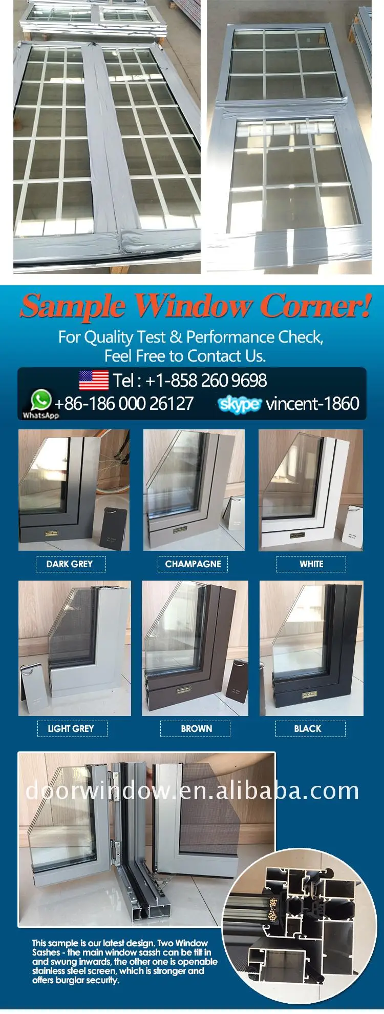 Factory high quality general aluminum windows frosted glass awning window double glazing