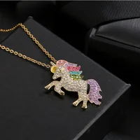 

Beautiful Gold Rhinestone Unicorn Chain Necklace Jewelry