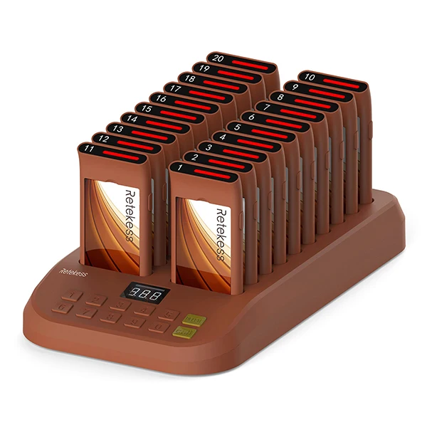 Coffee Wireless Restaurant coaster Pager Guest Paging queue management system 1 Transmitter +20 Chargeable Pagers Retekess T116