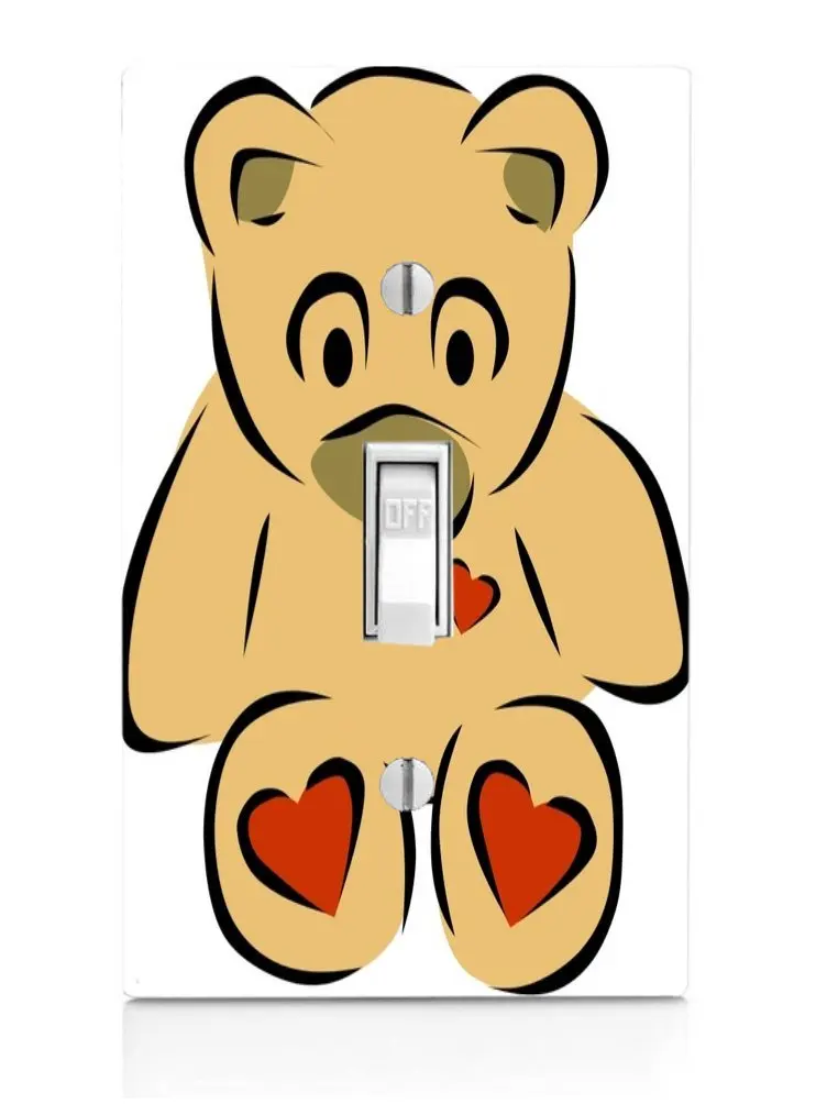 Vinyl Decal Printed Design Teddy Bear with Hearts Light Switch Plate