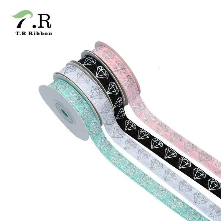 

factory 5/8 new design printed silver diamond FOE elastic ribbon, Customized